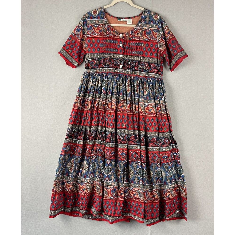 Elegant Red and Blue Midi Dress